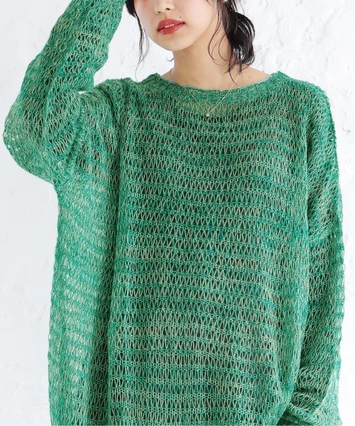 n'OrLABEL（ノアールレーベル）の「【廃盤】『透かしモヘヤタッチニット』（ニット/セーター・レディース・ライトブルー/オレンジ/ピンク/グリーン・FREE）」の2枚目の写真