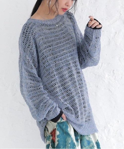 n'OrLABEL（ノアールレーベル）の「【廃盤】『透かしモヘヤタッチニット』（ニット/セーター・レディース・ライトブルー/オレンジ/ピンク/グリーン・FREE）」の3枚目の写真