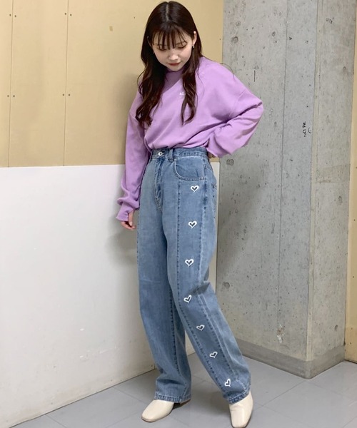 Alley by w closet（アリーバイダブルクローゼット）の「【Alley】クルーネックメローBIGプルオーバー（Tシャツ/カットソー・レディース・ホワイト×ピンク/ブラウン系その他/ラベンダー・FREE）」の18枚目の写真