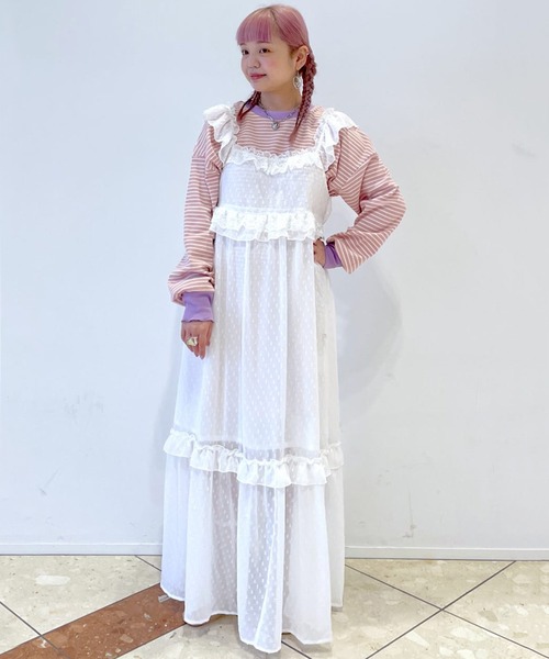 Alley by w closet（アリーバイダブルクローゼット）の「【Alley】クルーネックメローBIGプルオーバー（Tシャツ/カットソー・レディース・ホワイト×ピンク/ブラウン系その他/ラベンダー・FREE）」の17枚目の写真