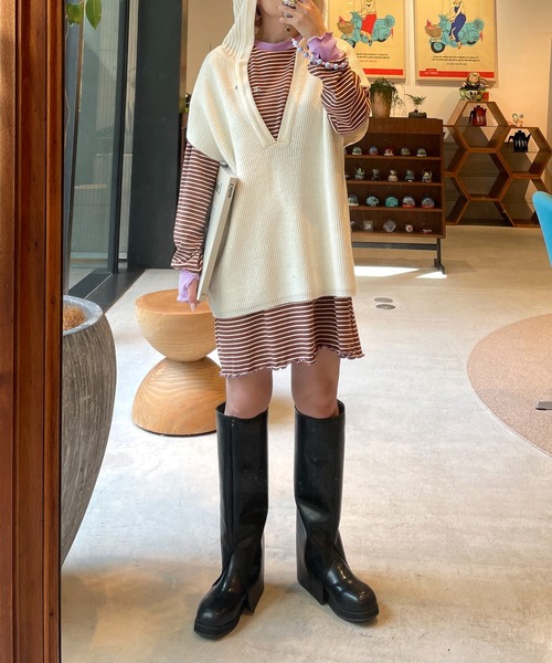 Alley by w closet（アリーバイダブルクローゼット）の「【Alley】クルーネックメローBIGプルオーバー（Tシャツ/カットソー・レディース・ホワイト×ピンク/ブラウン系その他/ラベンダー・FREE）」の13枚目の写真