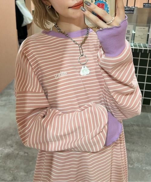 Alley by w closet（アリーバイダブルクローゼット）の「【Alley】クルーネックメローBIGプルオーバー（Tシャツ/カットソー・レディース・ホワイト×ピンク/ブラウン系その他/ラベンダー・FREE）」の11枚目の写真