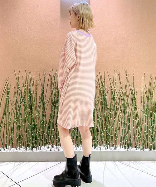 Alley by w closet（アリーバイダブルクローゼット）の「【Alley】クルーネックメローBIGプルオーバー（Tシャツ/カットソー・レディース・ホワイト×ピンク/ブラウン系その他/ラベンダー・FREE）」の12枚目の写真