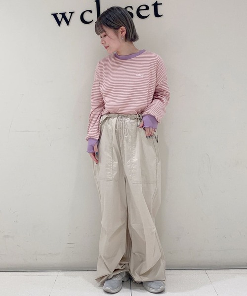 Alley by w closet（アリーバイダブルクローゼット）の「【Alley】クルーネックメローBIGプルオーバー（Tシャツ/カットソー・レディース・ホワイト×ピンク/ブラウン系その他/ラベンダー・FREE）」の19枚目の写真