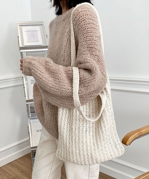 florist（フローリスト）の「【A4収納可】編みニットトートバッグ（トートバッグ・レディース・オフホワイト/ベージュ/キャメル/モカ/ブラック・FREE）」の13枚目の写真