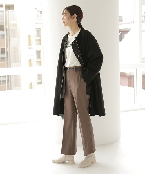 GLOBAL WORK(グローバルワーク)の「軽やかストレッチ3WAYコート/281687(ノーカラーコート・レディース・ベージュ系その他3/ブラック・LARGE/MEDIUM)」の4枚目の写真