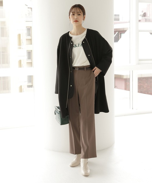 GLOBAL WORK(グローバルワーク)の「軽やかストレッチ3WAYコート/281687(ノーカラーコート・レディース・ベージュ系その他3/ブラック・LARGE/MEDIUM)」の5枚目の写真