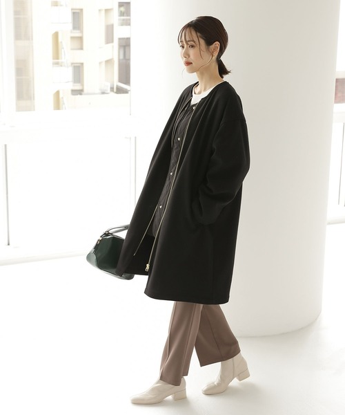 GLOBAL WORK(グローバルワーク)の「軽やかストレッチ3WAYコート/281687(ノーカラーコート・レディース・ベージュ系その他3/ブラック・LARGE/MEDIUM)」の6枚目の写真
