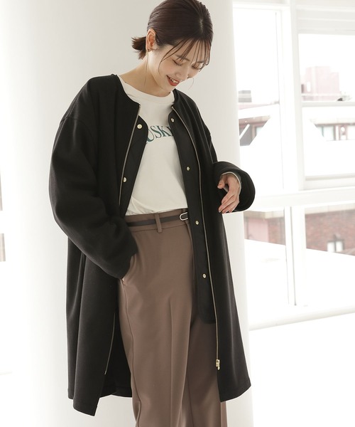 GLOBAL WORK(グローバルワーク)の「軽やかストレッチ3WAYコート/281687(ノーカラーコート・レディース・ベージュ系その他3/ブラック・LARGE/MEDIUM)」の8枚目の写真