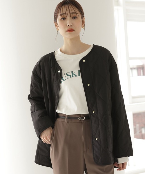 GLOBAL WORK(グローバルワーク)の「軽やかストレッチ3WAYコート/281687(ノーカラーコート・レディース・ベージュ系その他3/ブラック・LARGE/MEDIUM)」の9枚目の写真