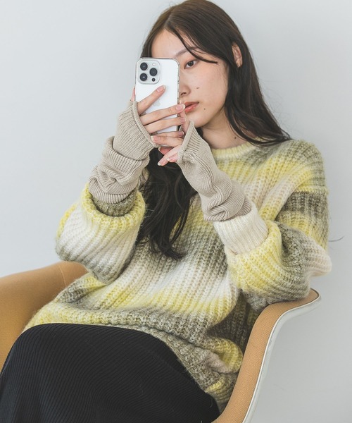 A part by（アパートバイ）の「ニットアームウォーマー（手袋・レディース・チャコールグレー/ベージュ・FREE）」の7枚目の写真