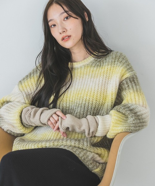 A part by（アパートバイ）の「ニットアームウォーマー（手袋・レディース・チャコールグレー/ベージュ・FREE）」の8枚目の写真