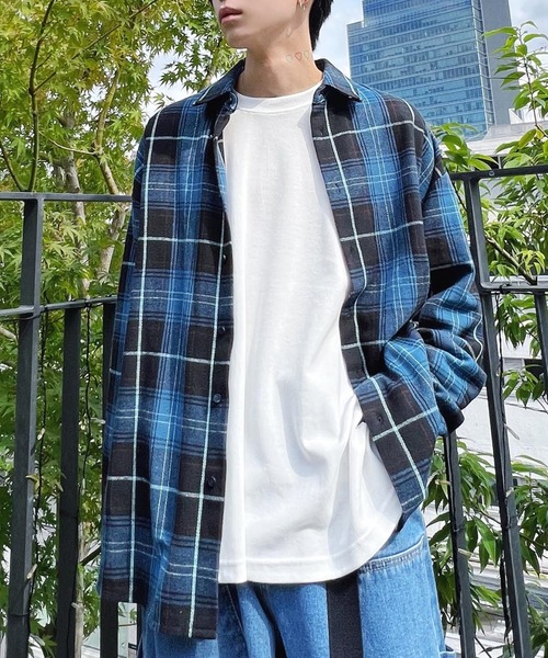 Figments（フィグメンツ）の「ビッグネルシャツ（シャツ/ブラウス・レディース・ブルー/ブラウン・LARGE/X-LARGE）」の2枚目の写真