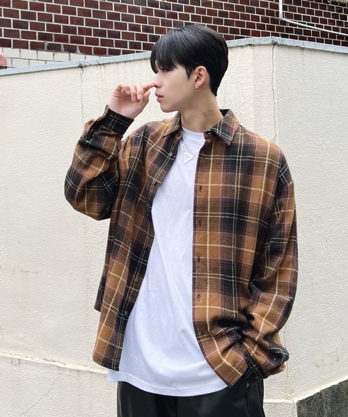 Figments（フィグメンツ）の「ビッグネルシャツ（シャツ/ブラウス・レディース・ブルー/ブラウン・LARGE/X-LARGE）」の9枚目の写真