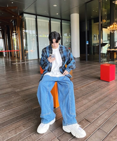 Figments（フィグメンツ）の「ビッグネルシャツ（シャツ/ブラウス・レディース・ブルー/ブラウン・LARGE/X-LARGE）」の8枚目の写真