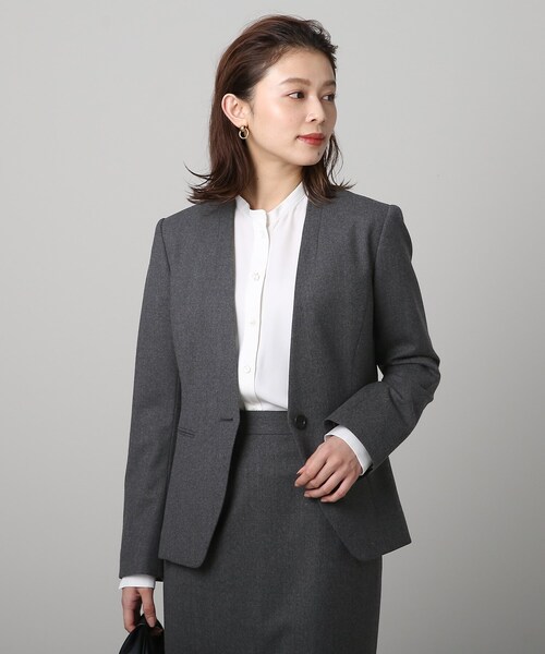 【希少46サイズ・タグ付未使用品】アンタイトル ノーカラージャケット ネイビー WEB限定/OUTLET】【発送在庫あり】【RBC】【年間】ノーカラー1釦