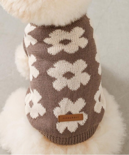 moncheri（モンシェリ）の「サスティナブルフラワーニットベスト / 犬服 / ドッグウェア（ペットウェア・レディース・ベージュ/モカ・S/M/L/XL/XS/2M）」の16枚目の写真