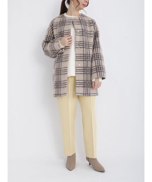 Te chichi（テチチ）の「シャギーチェックノーカラーコート（ノー