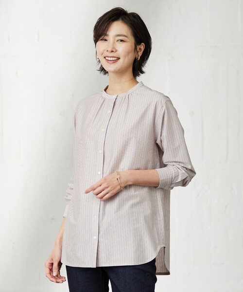 J.PRESS Ladies(J.プレス レディス)の「ストライプジャージー バンドカラー カットソー(Tシャツ/カットソー・レディース・ホワイト系1/サックスブルー系1/ピンク系1・SMALL)」の3枚目の写真