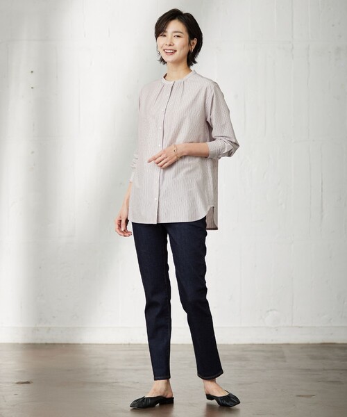 J.PRESS Ladies(J.プレス レディス)の「ストライプジャージー バンドカラー カットソー(Tシャツ/カットソー・レディース・ホワイト系1/サックスブルー系1/ピンク系1・SMALL)」の5枚目の写真
