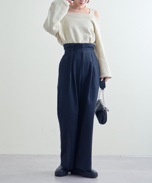 mline（エムライン）の「【サイズ展開あり】[mline]ハイウエストベルトパンツ（その他パンツ・レディース・ブラック/ベージュ/カーキ・1/2）」の4枚目の写真