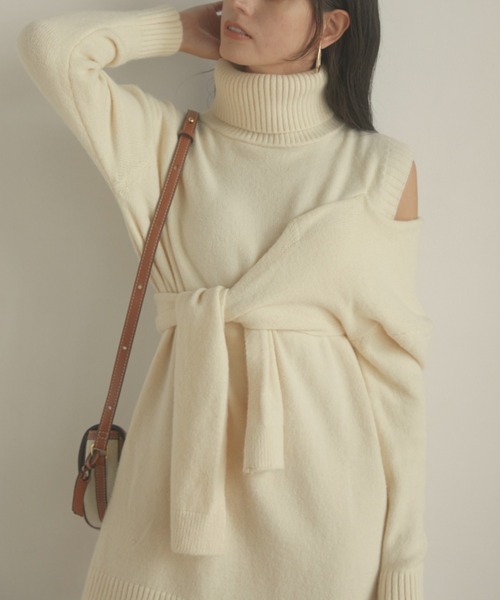 ACYM(アシーム)の「Asymmetric shoulder knit ワンピース(ワンピース・レディース・ブラック/アイボリー・FREE)」の11枚目の写真