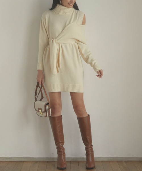 セール】Asymmetric shoulder knit ワンピース（ワンピース）｜ACYM  