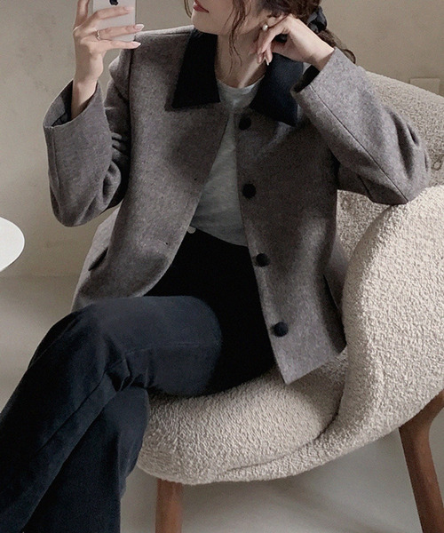 DAY CLOSET（デイ クローゼット）の「レディース モノトーンバイカラーステンカラージャケット（ステンカラーコート・レディース・ブラウン/ベージュ/グレー・M/L）」の11枚目の写真