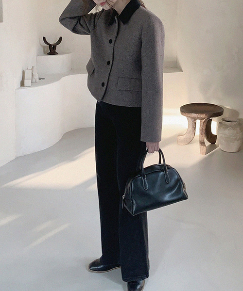 DAY CLOSET（デイ クローゼット）の「レディース モノトーンバイカラーステンカラージャケット（ステンカラーコート・レディース・ブラウン/ベージュ/グレー・M/L）」の8枚目の写真