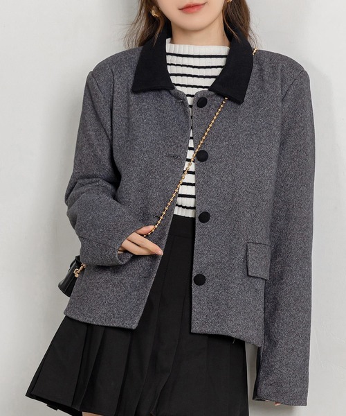 DAY CLOSET（デイ クローゼット）の「レディース モノトーンバイカラーステンカラージャケット（ステンカラーコート・レディース・ブラウン/ベージュ/グレー・M/L）」の14枚目の写真