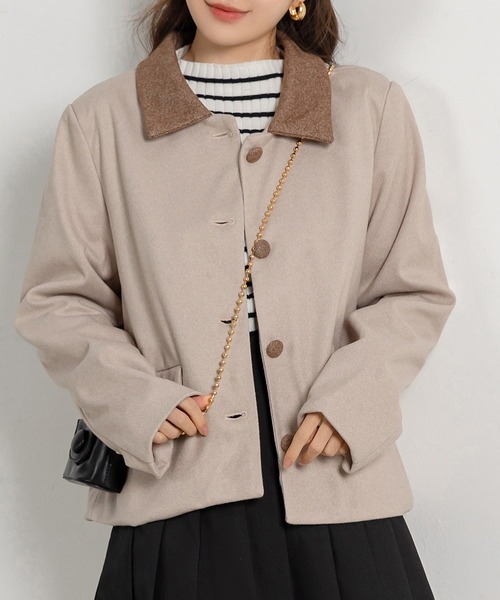 DAY CLOSET（デイ クローゼット）の「レディース モノトーンバイカラーステンカラージャケット（ステンカラーコート・レディース・ブラウン/ベージュ/グレー・M/L）」の22枚目の写真