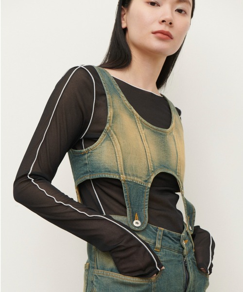 LE CIEL BLEU（ルシェルブルー）の「カラーラインシアージャージートップ / Color Line Sheer Jersey Top（Tシャツ/カットソー・レディース・ブラック/グレー・36）」の2枚目の写真