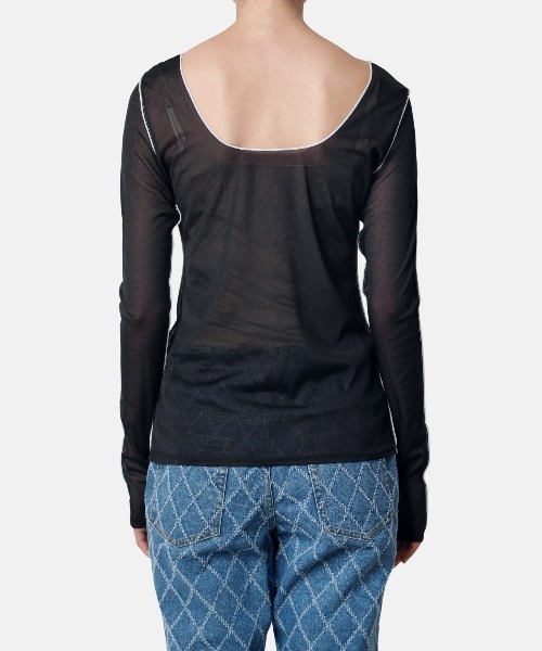 LE CIEL BLEU（ルシェルブルー）の「カラーラインシアージャージートップ / Color Line Sheer Jersey Top（Tシャツ/カットソー・レディース・ブラック/グレー・36）」の12枚目の写真