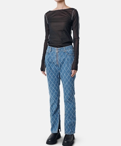 LE CIEL BLEU（ルシェルブルー）の「カラーラインシアージャージートップ / Color Line Sheer Jersey Top（Tシャツ/カットソー・レディース・ブラック/グレー・36）」の4枚目の写真