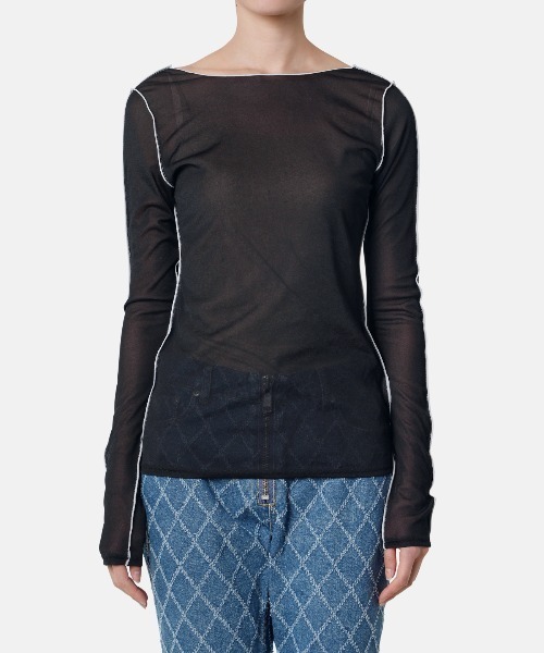 LE CIEL BLEU（ルシェルブルー）の「カラーラインシアージャージートップ / Color Line Sheer Jersey Top（Tシャツ/カットソー・レディース・ブラック/グレー・36）」の8枚目の写真
