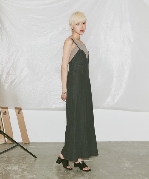 Happy John(ハッピージョン)の「mermaid denim cami dress/マーメイドデニムキャミワンピース(ワンピース・レディース・サックスブルー/チャコールグレー・FREE)」の5枚目の写真