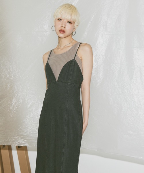 Happy John(ハッピージョン)の「mermaid denim cami dress/マーメイドデニムキャミワンピース(ワンピース・レディース・サックスブルー/チャコールグレー・FREE)」の9枚目の写真
