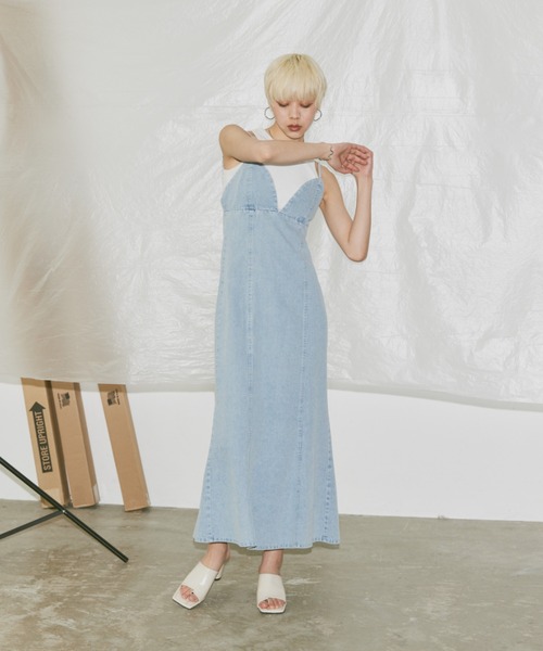 Happy John(ハッピージョン)の「mermaid denim cami dress/マーメイドデニムキャミワンピース(ワンピース・レディース・サックスブルー/チャコールグレー・FREE)」の13枚目の写真