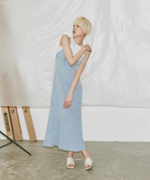 Happy John(ハッピージョン)の「mermaid denim cami dress/マーメイドデニムキャミワンピース(ワンピース・レディース・サックスブルー/チャコールグレー・FREE)」の14枚目の写真