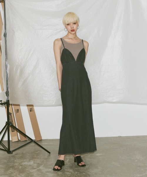 Happy John(ハッピージョン)の「mermaid denim cami dress/マーメイドデニムキャミワンピース(ワンピース・レディース・サックスブルー/チャコールグレー・FREE)」の3枚目の写真