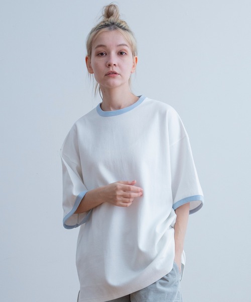 Universal Style Wear（ユニバーサルスタイルウェア）の「Universal Style Wear リンガー ルーズ Tee（Tシャツ/カットソー・メンズ・サックスブルー/オートミール/ベージュ/ホワイト・LARGE/MEDIUM/X-LARGE）」の2枚目の写真