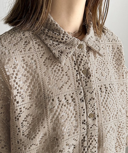 Java(ジャバ)の「《JaVa ジャバコラボ》大人の透けクロシェ。ブロックレース半袖ブラウス(シャツ/ブラウス・レディース・オフホワイト/グレイッシュベージュ/チャコールグレー・LARGE/MEDIUM/SMALL/X-LARGE)」の18枚目の写真