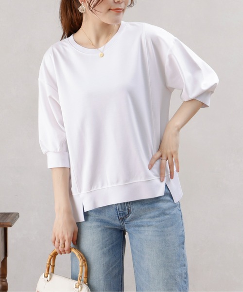Chez toi(シェトワ)の「ポンチ×リブ切替プルオーバー(Tシャツ/カットソー・レディース・オフホワイト/ブラック/ベージュ/ピンク・FREE)」の10枚目の写真