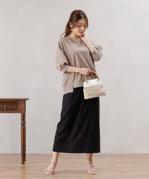 Chez toi(シェトワ)の「ポンチ×リブ切替プルオーバー(Tシャツ/カットソー・レディース・オフホワイト/ブラック/ベージュ/ピンク・FREE)」の17枚目の写真