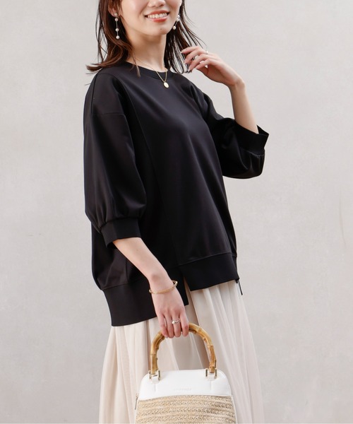 Chez toi(シェトワ)の「ポンチ×リブ切替プルオーバー(Tシャツ/カットソー・レディース・オフホワイト/ブラック/ベージュ/ピンク・FREE)」の7枚目の写真