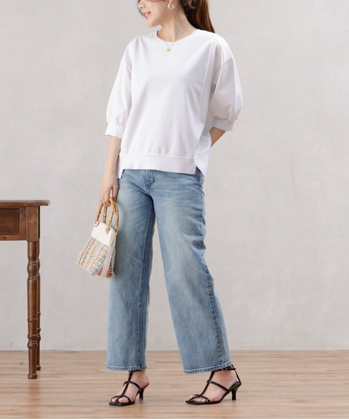 Chez toi(シェトワ)の「ポンチ×リブ切替プルオーバー(Tシャツ/カットソー・レディース・オフホワイト/ブラック/ベージュ/ピンク・FREE)」の8枚目の写真