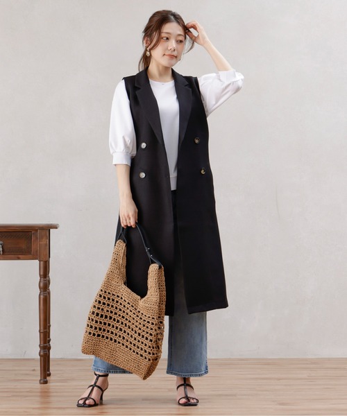Chez toi(シェトワ)の「ポンチ×リブ切替プルオーバー(Tシャツ/カットソー・レディース・オフホワイト/ブラック/ベージュ/ピンク・FREE)」の14枚目の写真