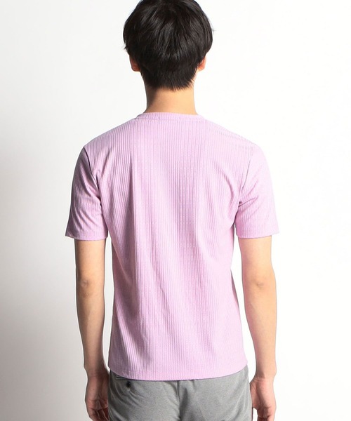 HIDEAWAYS NICOLE（ハイダウェイニコル）の「ランダムストライプ半袖Ｖネックカットソー（Tシャツ/カットソー・メンズ・オフホワイト/サックスブルー/ブラック×ホワイト/ライトグレー/ラベンダー・LARGE/MEDIUM/X-LARGE）」の7枚目の写真