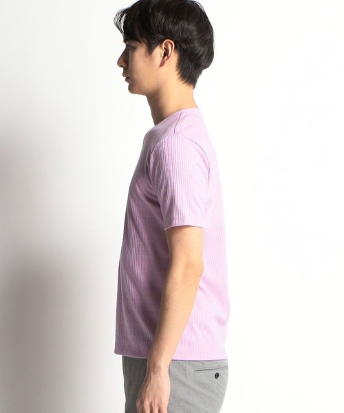 HIDEAWAYS NICOLE（ハイダウェイニコル）の「ランダムストライプ半袖Ｖネックカットソー（Tシャツ/カットソー・メンズ・オフホワイト/サックスブルー/ブラック×ホワイト/ライトグレー/ラベンダー・LARGE/MEDIUM/X-LARGE）」の8枚目の写真