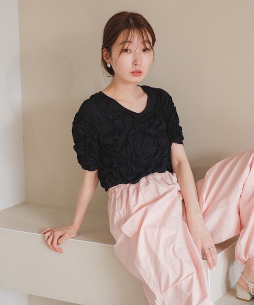 Kastane シャーリングTee ピンク カスタネ フロントシャーリングtee - メルカリ